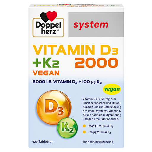 DOPPELHERZ Vitamin D3 2000+K2 system Tabletten 120 St  